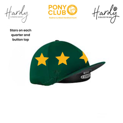 Radnor And West Hereford Pony Club Bottle Green And Yellow Stars Hat Silk